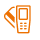 Ilustração de uma maquininha de cartão laranja com um cartão no fundo